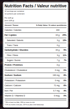 Canadian bilingual nutrition label generated by RecipeChef