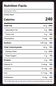 US Nutrition Facts label generated by RecipeChef